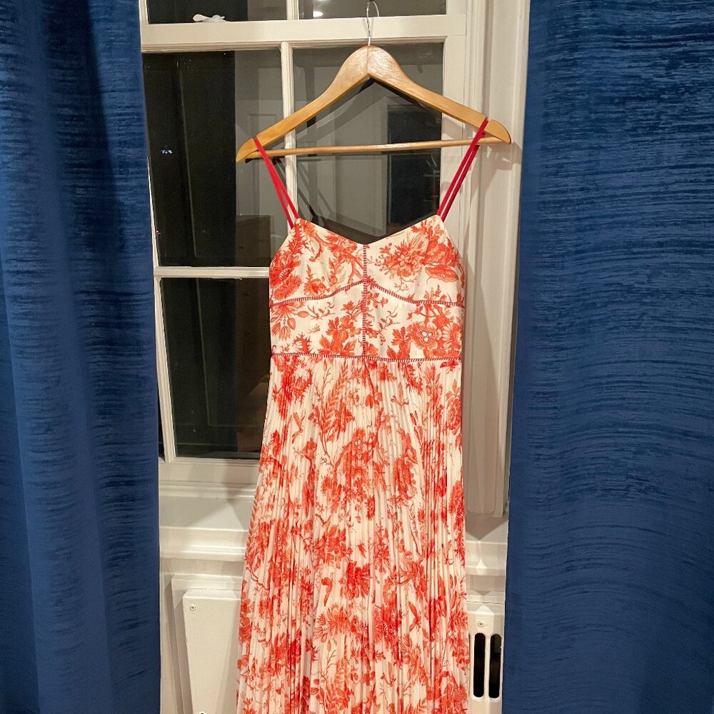 Club Monaco Red White Toile Pleated Dress (Size 00)